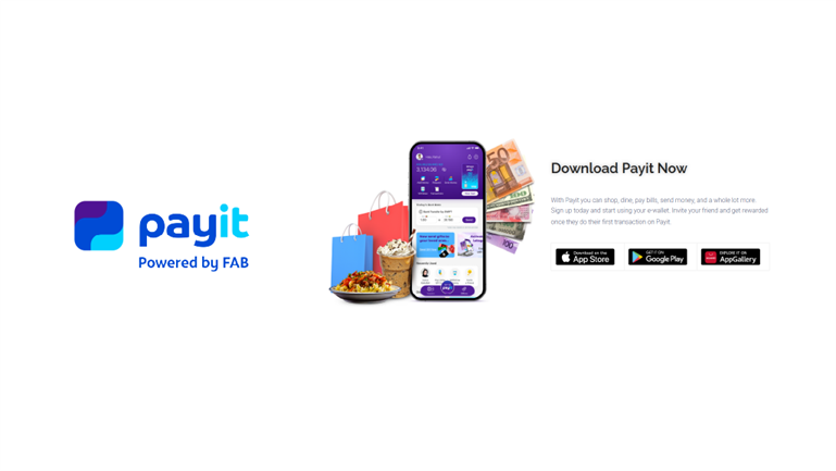 Download Payit e-wallet App Now. Mobile phone displaying the Payit app interface