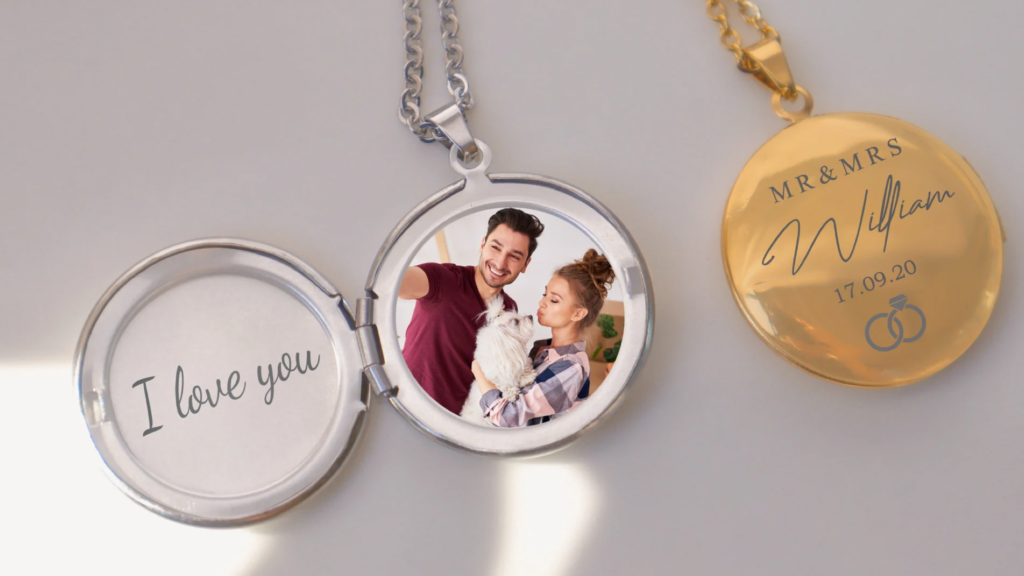 Personalized Valentine’s Day gift locket with a photo and engraving for a heartfelt keepsake