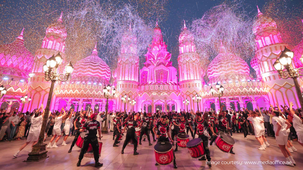 Colorful celebrations at Global Village during shopping festivals in UAE 2025.