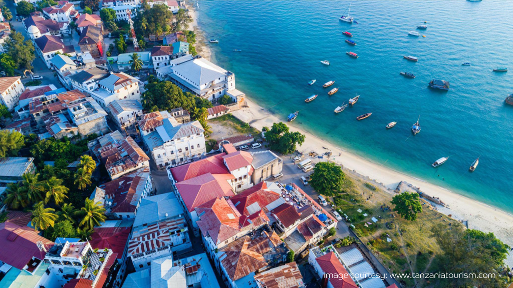 Aerial view of Zanzibar coastline, perfect cheap travel destination.