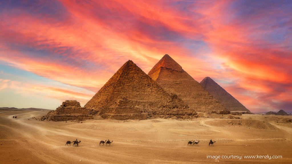 Stunning pyramids under vibrant sky, Egypt cheap travel destination.