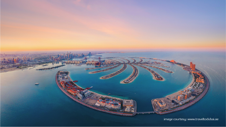 Aerial view of Palm Jumeirah, one of Dubai’s most Instagrammable places.