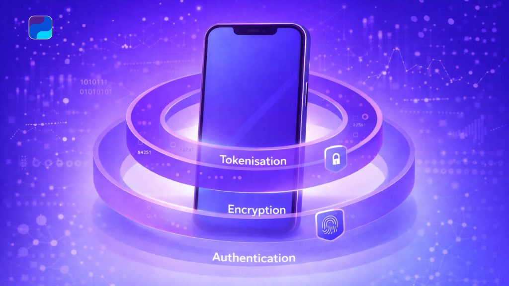 Smartphone displaying encrypted digital payment and data security